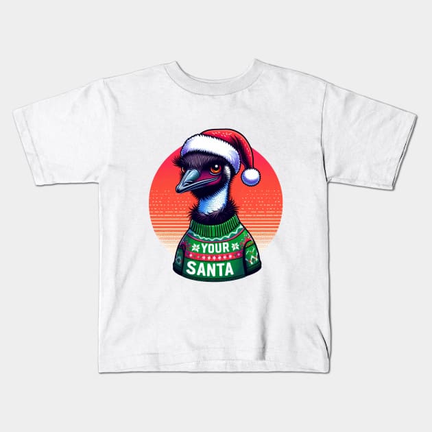 christmas australian emu Kids T-Shirt by BukovskyART